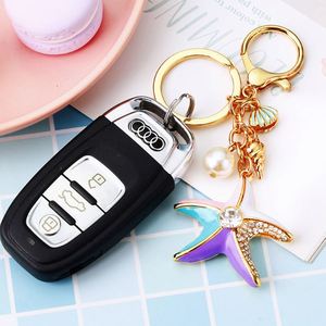 Luxury Pearl Shell Starfish Keychain Bling Diamond Pendant with Sea Shell Beads Fashion <b>Key</b> <b>Ring</b> for Women Gift Ready - Product Image 2