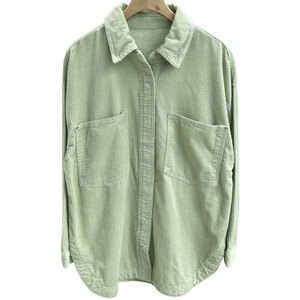 Blusas de pana personalizadas OEM para mujer, camisas de gran tamaño con <span class=keywords><strong>cuello</strong></span> vuelto de manga larga verde, blusas informales con botones para Otoño e Invierno - Product Image 1