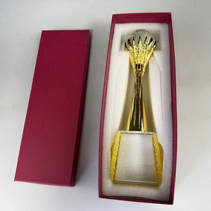 Souvenir <strong>Gifts</strong> Gold Crystal <strong>Cricket</strong> Ball Trophy Customized Crystal Trophy Engraved Awards Yellow Base MH-N564 - Product Image 6