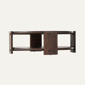 Mesa de Centro Eclipse Rústica de Madera de Teca Maciza en Capas para Muebles de Sala de Estar - Product Image 1