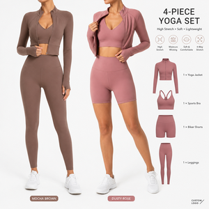 Conjunto de 4 Piezas Marca <span class=keywords><strong>XINO</strong></span>, Transpirable, Ligero, Elástico en 4 Direcciones, Anti-UV, Color Sólido, Cierre de Cremallera, Cintura Elástica Alta - Product Image 1