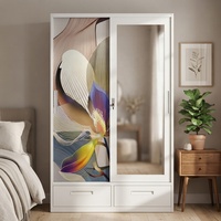 Armoire en acier avec porte coulissante, miroir et étagères pour chambre à coucher, maison, appartement