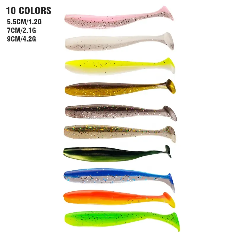 Palmer 55mm 70mm 90mm 120mm 10 colores cola de paleta señuelo de pesca de plástico suave gusano biónico swimbait T cola Señuelos de Pesca TPR suave