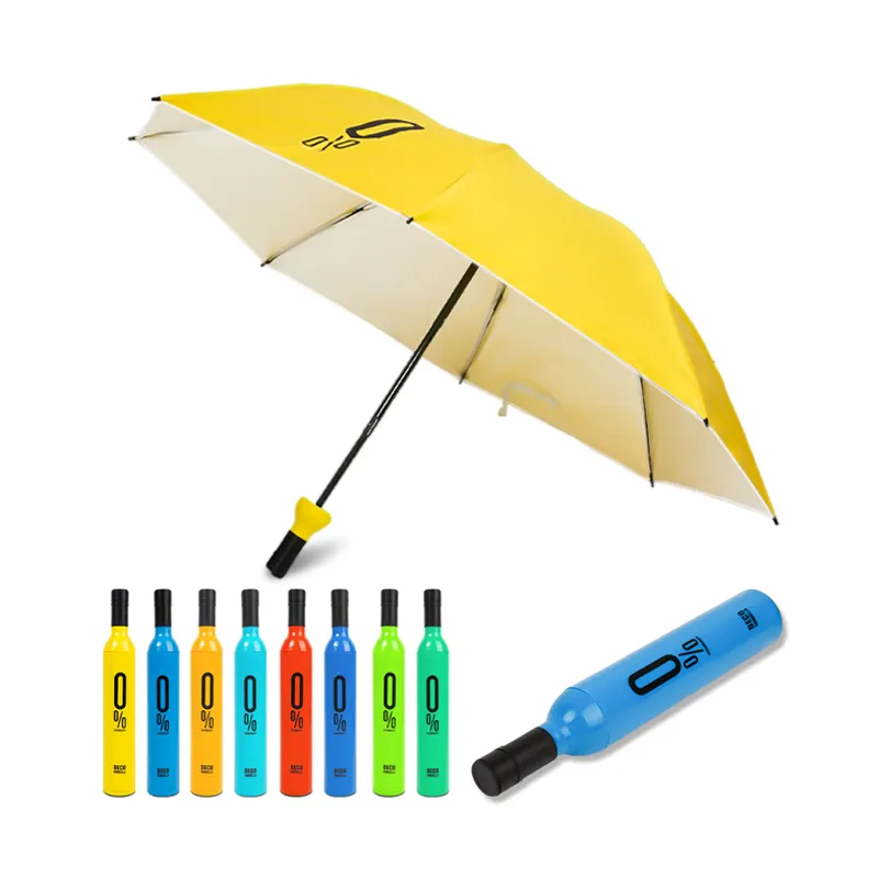 プロモーションカスタム印刷広告ビジネスギフト旅行雨晴れ3折りたたみ傘折りたたみ式ワインボトル傘