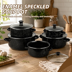 Wholesale 5 Pcs Enamel Soup <b>Pot</b> <b>Set</b> Heavy Duty Vintage Enamelware Cooking <b>Pot</b> Professional Food Stockpot Kit - Product Image 1