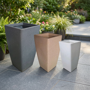 Pot de fleurs moderne en plastique sablé de haute qualité, auto-arrosant, durable, écologique, grand, haut, carré, pour jardin et centre commercial - Product Image 3
