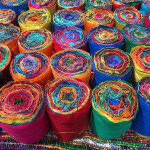 Wholesale Modern 100% Silk Nylon Knitting Dress Colourful Velvet Ribbon Embroidery <b>Recycled</b> Wedding Party Hand Knitted Weaving - Product Image 2
