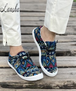 Nuevos diseños elegantes de zapatos para caminar de primavera/verano, zapatillas planas de lona con estampado floral bohemio vintage, zapatos náuticos con cordones para mujer - Product Image 5