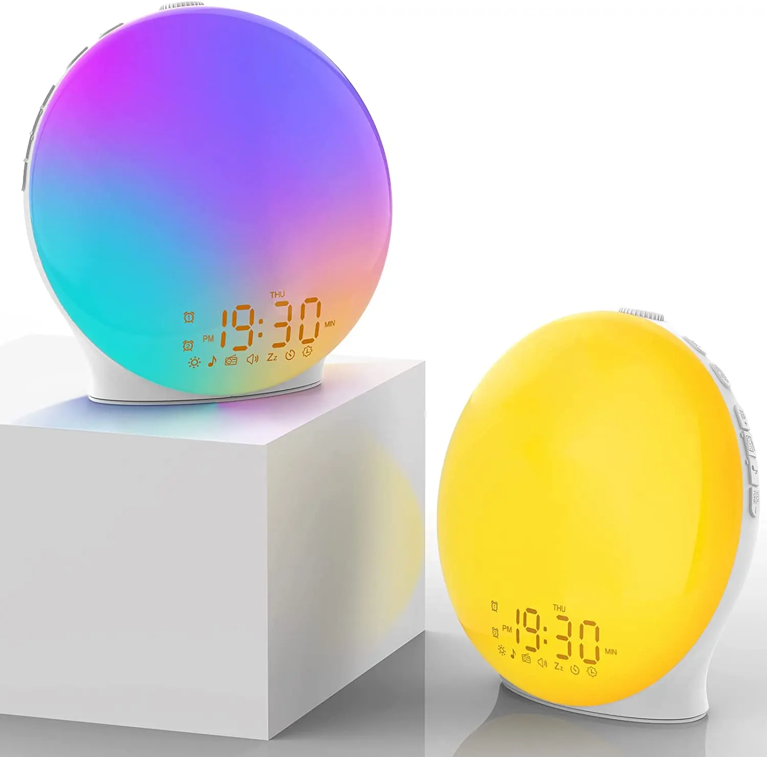 Neues Design LED-Weck lampe mit 8 weißen Geräusch geräuschen RGB BT/FM Smart Speaker mit doppelter Wecker funktion