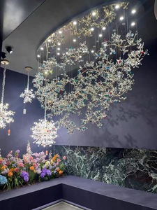 Lustre suspendu en cristal long, lumière suspendue en cristal K9, branche de fleurs, lumière de plafond pour hôtel, salon - Product Image 5