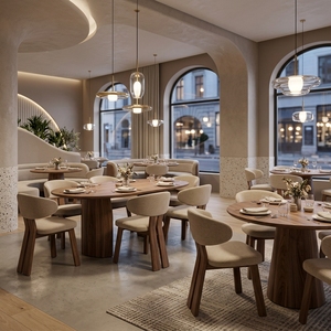 Ensemble de meubles de restaurant commercial d'hôtel, table ovale en bois de luxe moderne J2S et chaise courbée, design d'intérieur, solution tout-en-un - Product Image 3