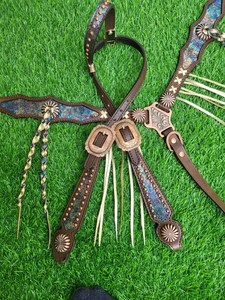 Haute exigence véritable collier de poitrine à frange métallique fait à la main avec conchos cheval tack mode occidentale - Product Image 2