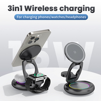 Chargeur sans fil magnétique pliable 3 en 1 15W, station de charge rapide, support, dock, matériau métallique