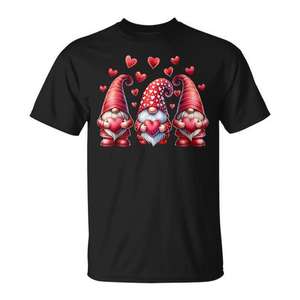 Camiseta de Gnomos del Día de San Valentín para Mujeres y Niñas, Linda Camiseta con Gráficos de Corazones Rojos, Ropa Promocional - Product Image 1