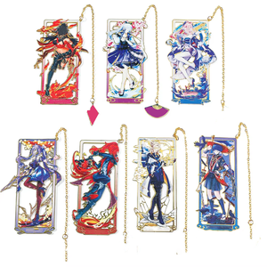 Marque-pages en métal personnalisés avec design anime, plaqués or, impression UV, avec pendentif, vente en gros - Product Image 1