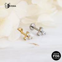 Anting Titanium ASTM F136 Model Labret 3 Batu Cluster Ulir Dalam untuk Telinga, Helix, Tragus, Conch, Perhiasan Tubuh, Anak-anak, Pernikahan