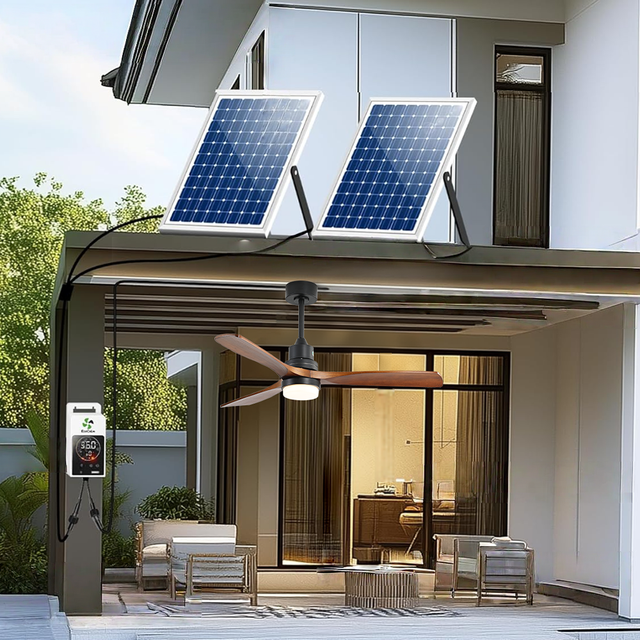 Solar Ceiling Fan Smart App Control 52 Inch Ventilador De Techo Led DC Motor Wood Ceiling Fan with Remote Control