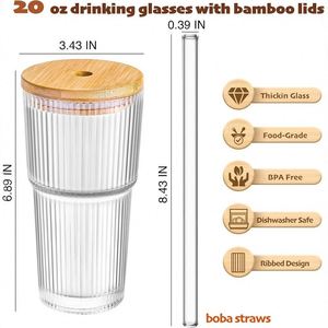 Cross-border for Modern and Simple Design Juice Coffee <b>Cup</b> with Vertical Stripes <b>Large</b> Capacity Lid Straw - Product Image 2