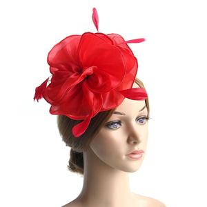 Venta al por mayor moda ligera lujo Organza flor Retro velo etéreo estético artístico pluma malla tocado Festival sombrero - Product Image 2