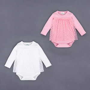 Online Shop China Wholesale Solid Color <b>White</b> Pink Long Sleeve Baby Girl <b>Lace</b> Romper - Product Image 1