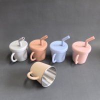 Niedlicher Bedruckter Sicherer Edelstahlbecher Silikon-Fütter-Set für Babys & Kleinkinder Kinder- & Babyprodukte