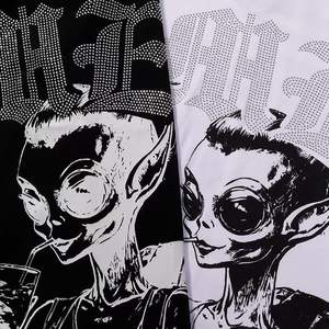 Camiseta de verano de manga corta con estampado abstracto y pedrería, estilo holgado, estilo urbano, EMOTION, para hombre y mujer - Product Image 6