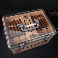 Boîte à cigares en plastique transparent de grande capacité CIGAROL avec plateau en cèdre, design classique, humidificateur et hygromètre