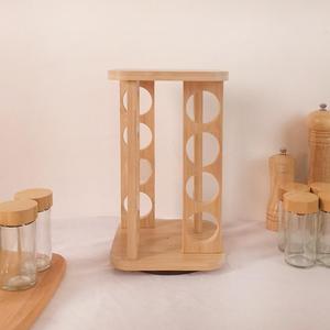 गर्म बिक्री बहु-समारोह बांस घूर्णन मसाला रैक आयोजक रैक आयोजक रसोई के लिए ग्लास जार + बीज लिड्स के साथ - Product Image 3