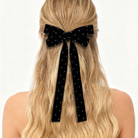 Pince à cheveux élégante en velours avec nœud en strass et longue queue, accessoire capillaire pour le quotidien et les fêtes