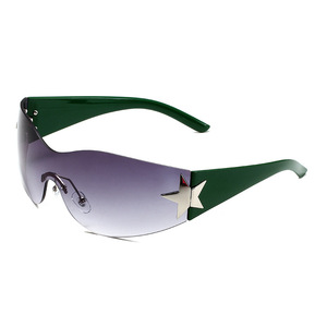 Gafas de sol sin marco azules de una pieza de moda americana Europea diseño de pentagrama curvo al por mayor ciclismo personalizado - Product Image 5