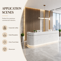 Bureau de réception moderne personnalisable de luxe minimaliste avec motif marbré, façade en bois courbé, éclairage LED, écologique, durable, pour salle de sport, hôtel