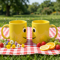 Vente en gros directe d'usine, tasses à café en céramique avec émoticônes souriantes, tasses en céramique jaunes, tasses à lait pour cadeau de fête
