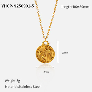 Collana con Ciondolo Monete <span class=keywords><strong>Zodiacali</strong></span> in Oro, Charms Rotondi Incisi a Rilievo, <span class=keywords><strong>Segni</strong></span> <span class=keywords><strong>Zodiacali</strong></span>, Dodici Donne, Lusso Leggero - Product Image 6
