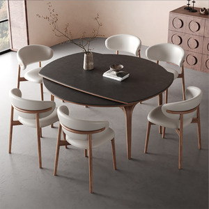 Muebles de comedor de lujo modernos, juego de mesa redonda y silla extensible de madera maciza de 6 asientos - Product Image 1