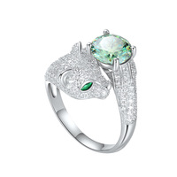 Nouvelle bague réglable en forme de léopard à la mode D couleur 2 carats bague Moissanite verte pour les femmes occasion de fête de fiançailles