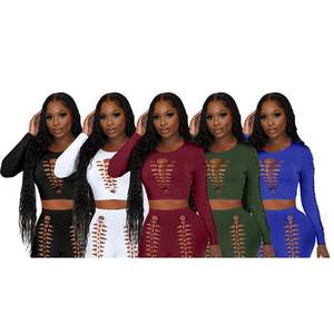 Leggings en tricot de couleur pure plissés extensibles <span class=keywords><strong>pour</strong></span> les femmes Sexy côté creux ouvert grandes hanches <span class=keywords><strong>pour</strong></span> les leggings - Product Image 3