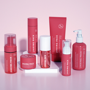 Sang trọng Pet mỹ phẩm Sữa rửa mặt kem lotion rỗng nhựa màu hồng mờ chăm sóc da bơm chai Jar đặt cho chăm sóc da - Product Image 1