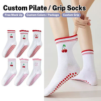 Chaussettes de yoga et de pilates respirantes à logo personnalisé pour femme, avec volants, antidérapantes, broderie jacquard, compression, pour la gym et le fitness