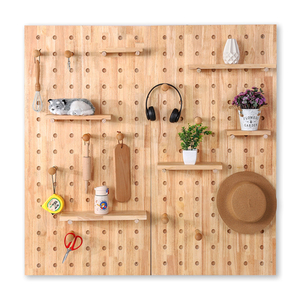 Wooden Pegboard Storage <b>Shelf</b> Natural Color 3 Layers Wall Mounted Kitchen Display Rack - Product Image 5