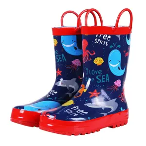 المطاط الاطفال بالجملة طويل القامة احذية المطر مع الطباعة حسب الطلب Gumboots