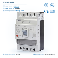 Disjoncteur automatique à boîtier moulé Eaton BZM 80A 3 pôles 36kA thermique-magnétique 400V AC 50/60Hz pour la protection des moteurs