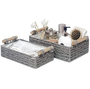 Wicker nhựa Organizer <span class=keywords><strong>Amazon</strong></span> hot-bán nhà máy Giá cả phải chăng tay dệt Dây giấy phòng tắm giỏ phòng tắm lưu trữ Trắng bán buôn - Product Image 1