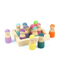 12 Stück Regenbogen Holz-Steckpuppen Holzfiguren für Kleinkinder Vorschul-Lernspielzeug Pädagogisches Holzspielzeug