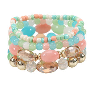 Beaded <b>Bracelets</b> <b>Set</b> Crystal Rhinestone Elastic Women's Fashion Gift Jewelry 4Pcs Multicolor Boho Style - Product Image 5