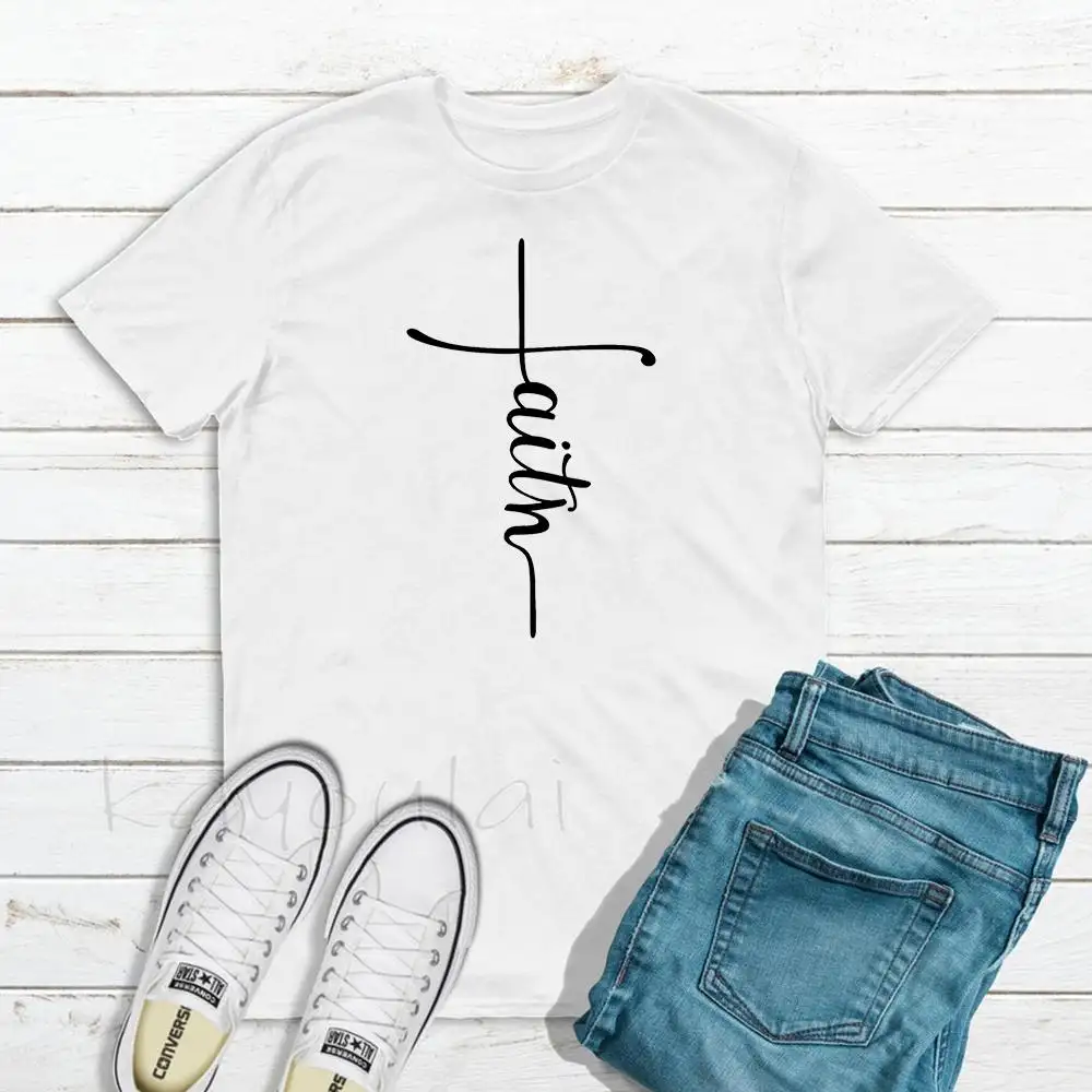 Faith T-shirt Women Jesus Christian Shirt Faith Cross Religious Women Clothing