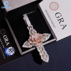Pendentif Croix Hip Hop en Moissanite CHOYUE, en Argent 925, avec Pendentif Rose, Taille Ronde Brillante, Sertissage à Griffes, Certifié GRA, Bijoux de Luxe - Product Image 1
