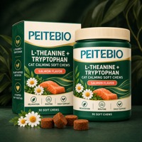 PEITEBIO L-Théanine Tryptophane Friandises à Mâcher Apaisantes pour Chat Saveur Saumon 90 Unités pour la Relaxation et le Soutien Quotidien