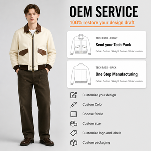 Veste en toile brodée à la main - Vêtement de rue décontracté et tendance, style hip-hop, coupe courte, fermeture éclair, teinture, service OEM, vêtements d'extérieur - Product Image 1