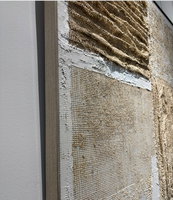 Toile murale abstraite et 3D en toile de jute et tissu, œuvre d'art texturée beige Wabi Sabi pour la décoration d'hôtels et de maisons