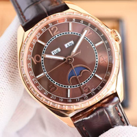 Montre de luxe de qualité supérieure pour homme et femme, corps en or rose et diamants, surface marron, calendrier complet, automatique, mécanique, tendance, nouvelle arrivée